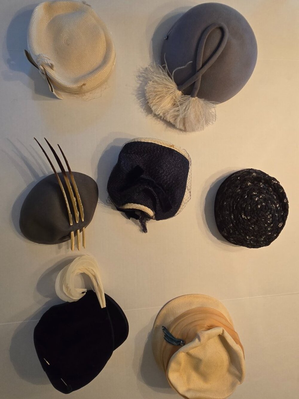 Lot of 7 Lovely Antique Ladies 1940s-50s Hats ~ Various Styles, Colors & Fabrics
